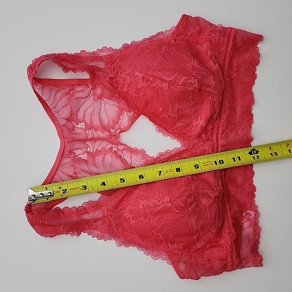 ⭐️3/ $30⭐️ Auden Lightly  Lined Lace Pink Longline Bralette Deep Plunge Sz Med - Picture 6 of 14